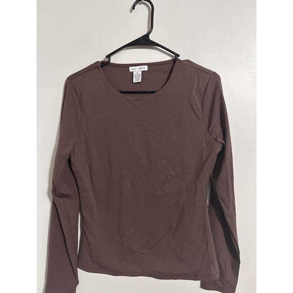 Better Together Womens Long Sleeve Crew Neck Top Brown XL SCJT126
